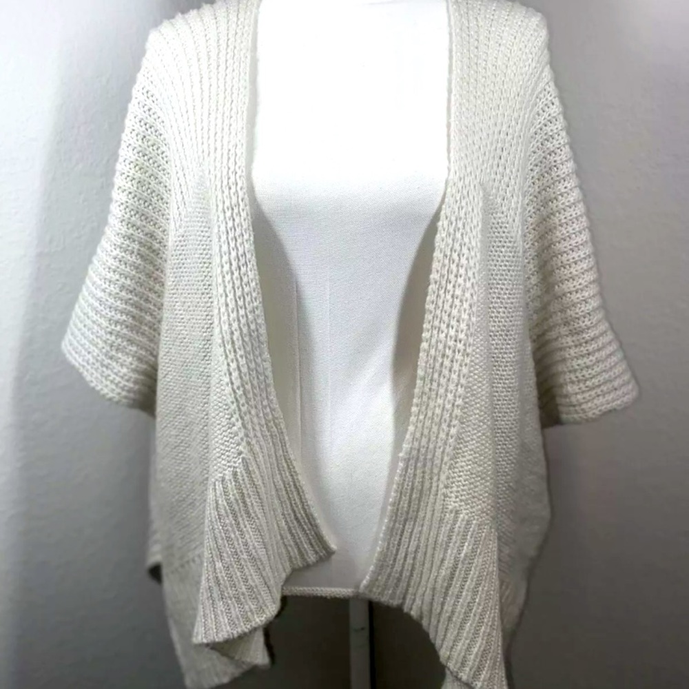 WOODEN SHIPS Wool Mohair Cardigan M L Ribbed Knit Sweater Poncho Open Cropped